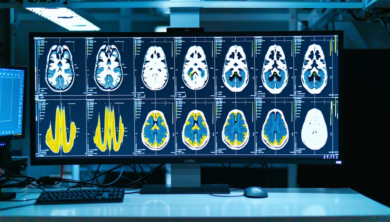EEG system monitoring brain activity in a lab